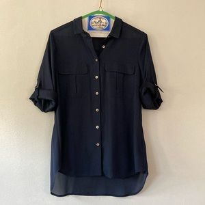 H&M navy blue collared shirt with gold details